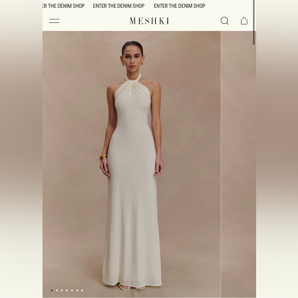 Meshki Elyna Slinky Halter Cream Maxi Dress